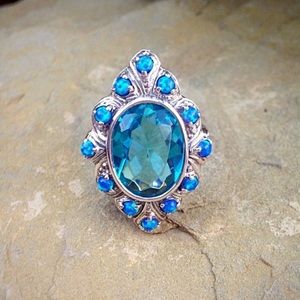 Antique sterling silver blue topaz & opal ring